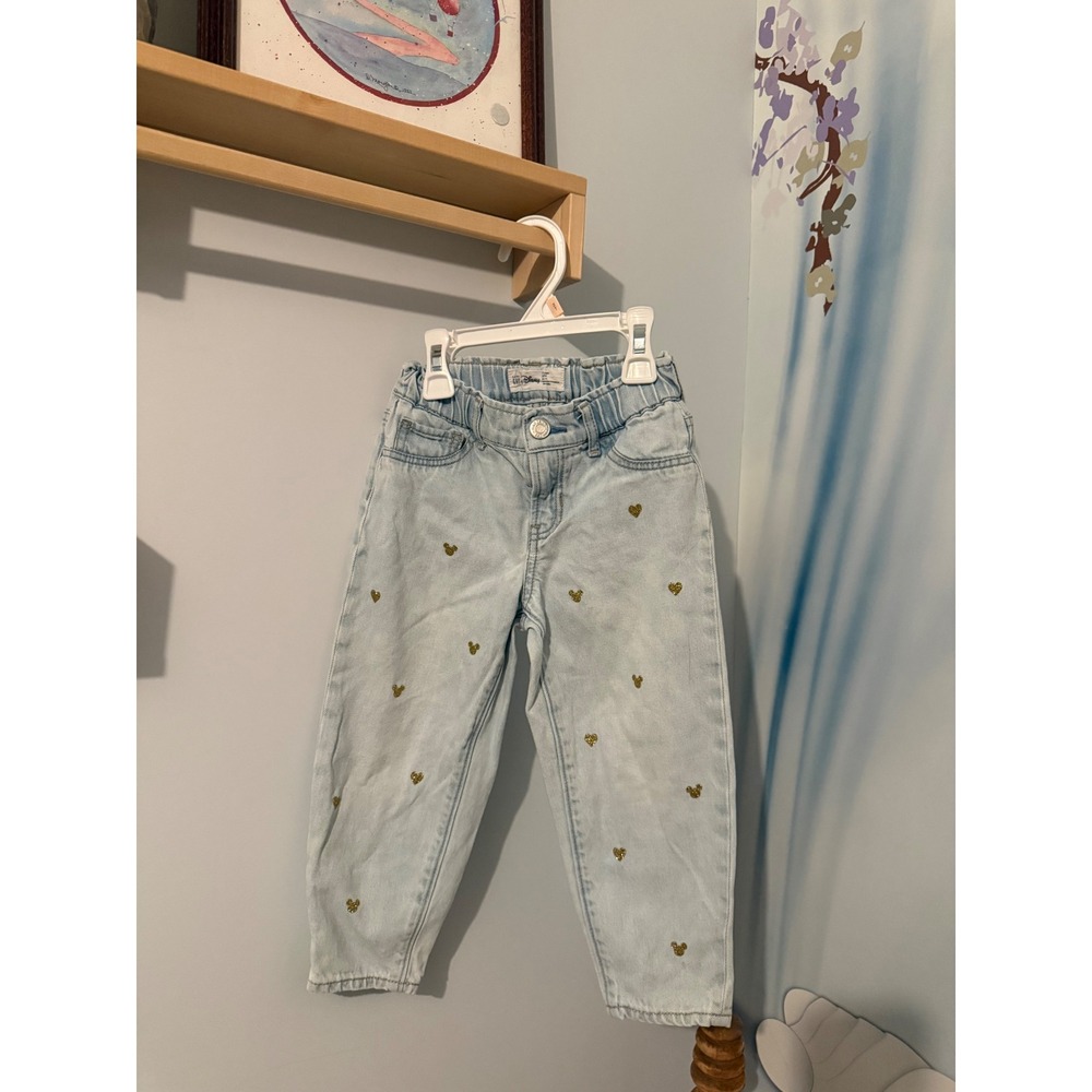 Baby Gap Disney Mickey Mouse Gold Glitter Light Wash Denim Jeans 4 Years 4T